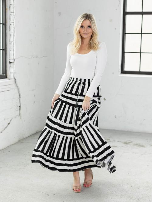 PINCH Stripe Tiered Maxi Skirt