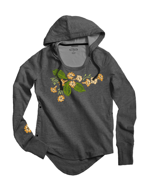 Puakenikeni Drape - Gray Heather Long Sleeve Harmony Hooded T