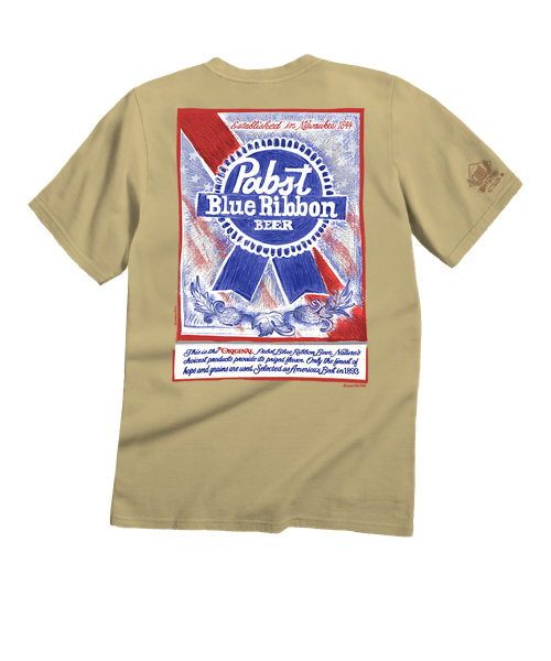 Pabst Blue Ribbon Sketch - Beer Dyed Short Sleeve Crewneck T-Shirt
