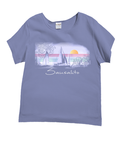 Sunsets And Sailboats - Lavender Dyed Short Sleeve Scoop Neck T-Shirt