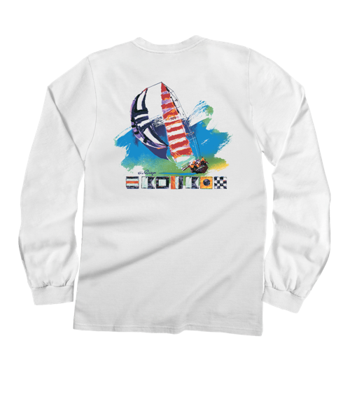 Painted Sails - White Long Sleeve Crewneck T-Shirt