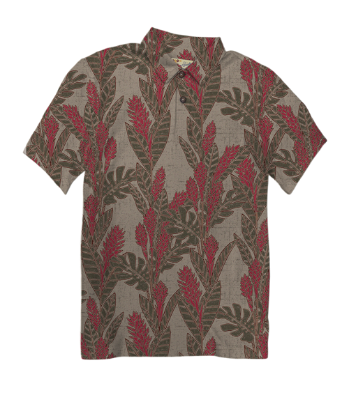Hawaiian Ginger - Olive/Red Short Sleeve Hawaiian Polo Shirt