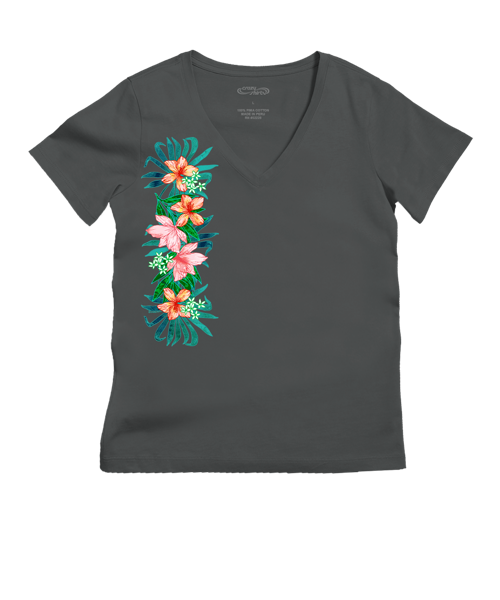 Tropical Beauty - Graphite Short Sleeve Pima V-Neck T-Shirt