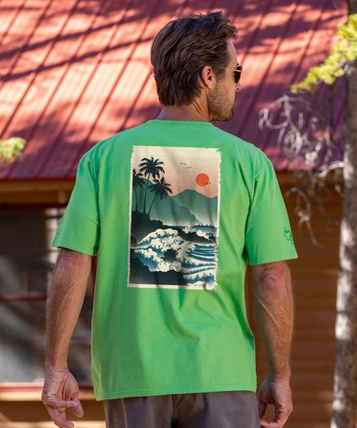 Hawaiian Ukiyo Scenic - Green Apple Dyed Short Sleeve Crewneck T-Shirt