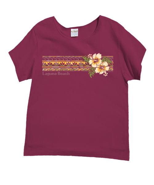 Banded Hibiscus - Fig Dyed Short Sleeve Scoop Neck T-Shirt
