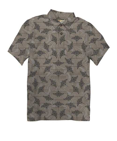 Manta Current - Tan Short Sleeve Hawaiian Polo Shirt