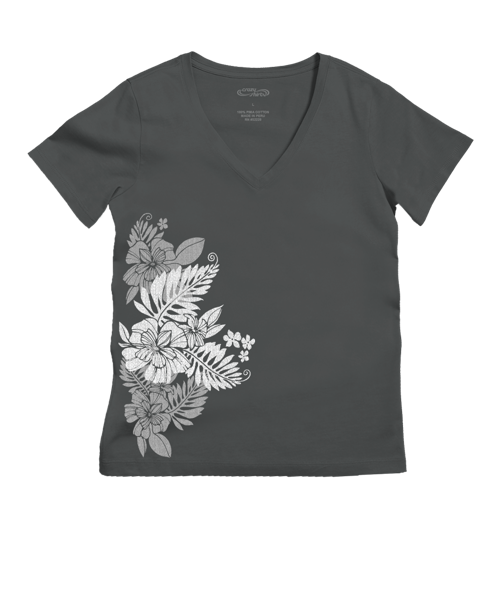 Kalei - Graphite Short Sleeve Pima V-Neck T-Shirt