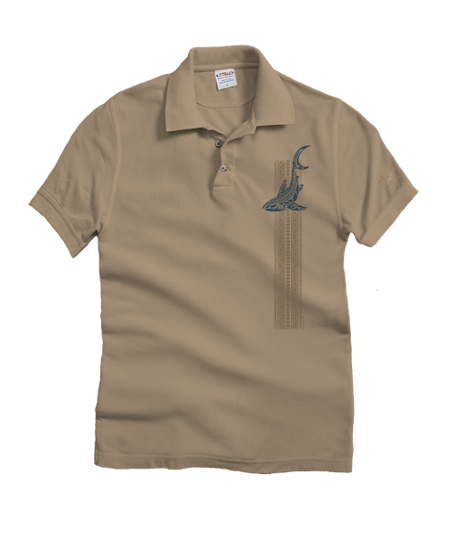 Vertical Tribal Shark - Kona Coffee Dyed Short Sleeve Oceanfront Polo Shirt