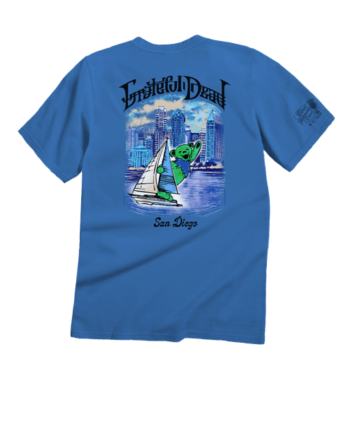 Grateful Dead San Diego Bay Bear - Blue Hawaii Dyed Short Sleeve Crewneck T-Shirt