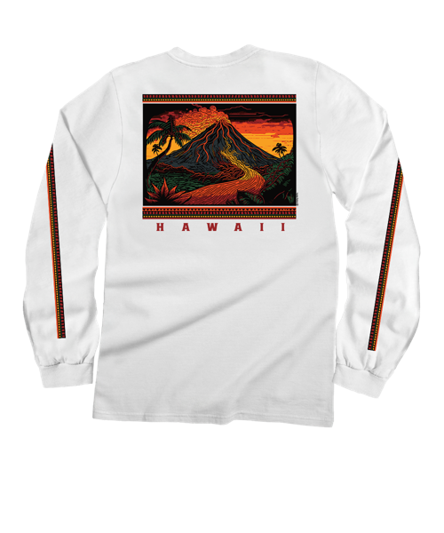 Volcano Scenic - White Long Sleeve Crewneck T-Shirt