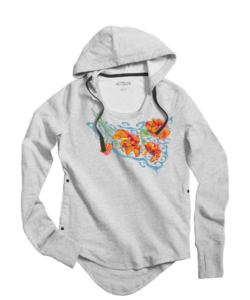 Wili Wili - White Gray Heather Long Sleeve Harmony Hooded T