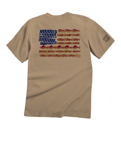 USA Fish Flag - Kona Coffee Dyed Short Sleeve Crewneck T-Shirt