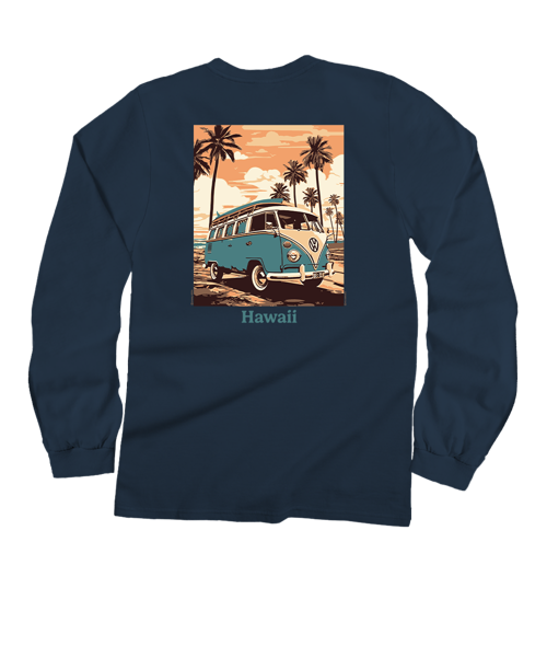 Volkswagen Vintage Beach Bus - Navy Long Sleeve Crewneck T-Shirt