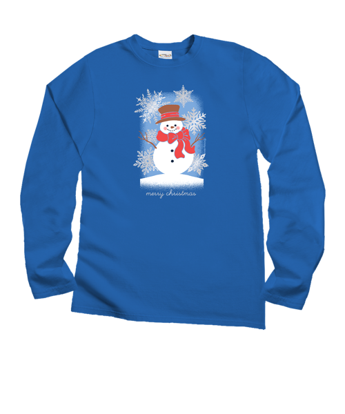 Snowman Snowflakes - Blue Hawaii Dyed Long Sleeve Crewneck T-Shirt