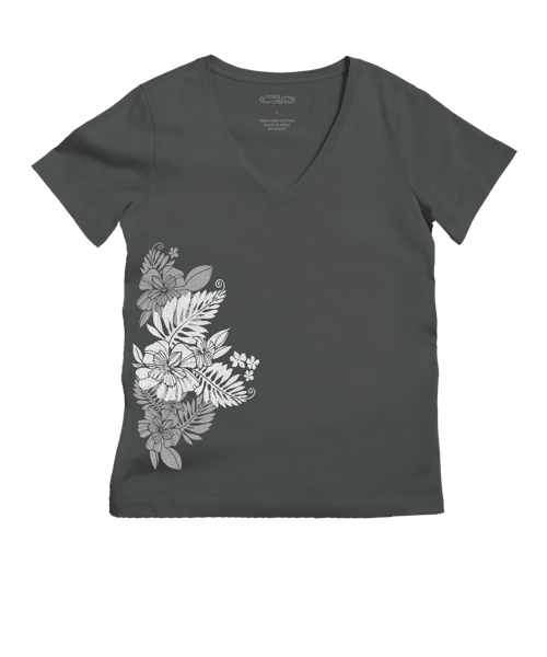 Kalei - Graphite Short Sleeve Pima V-Neck T-Shirt
