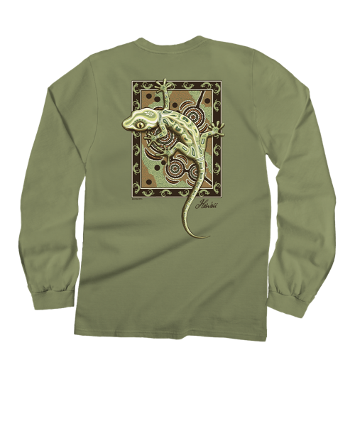 Gecko Mosaic - Hemp Dyed Long Sleeve Crewneck T-Shirt