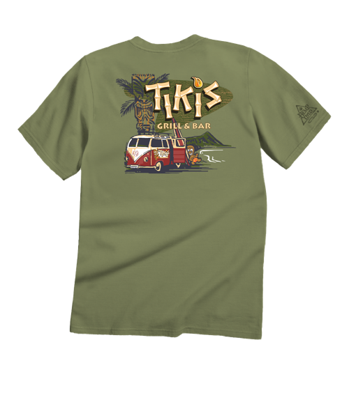 Tikis Grill & Bar Volkswagen Surf Van - Hemp Dyed Short Sleeve Crewneck T-Shirt