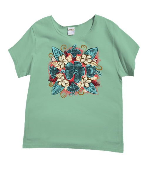 Flowers Gather - Key Lime Dyed Short Sleeve Scoop Neck T-Shirt