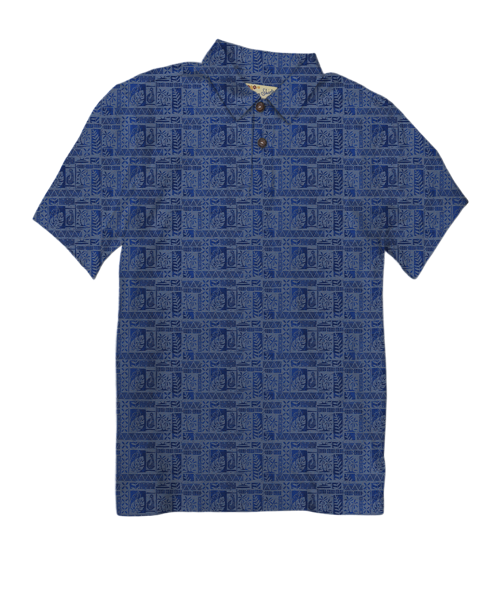 Island Movement - Blue Short Sleeve Hawaiian Polo Shirt