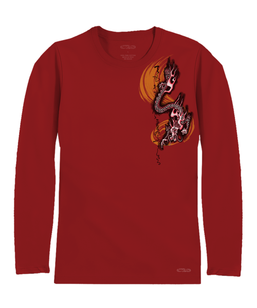 Dragon Flurry - Rugby Red Long Sleeve Pima T-Shirt