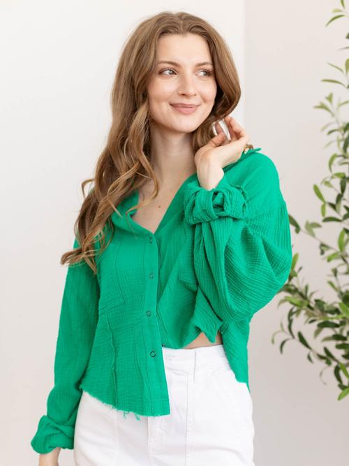 Lightweight Gauze Button Up Top
