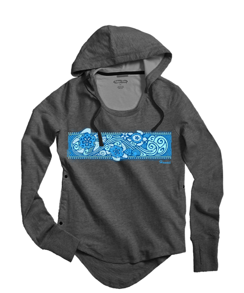 Tribal Honu Waves - Gray Heather Long Sleeve Harmony Hooded T