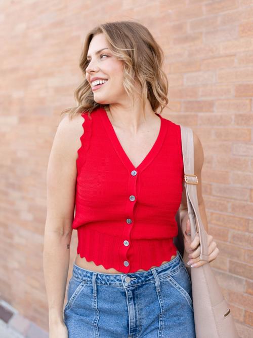 Allie Rose Pointelle Knit Button Up Vest