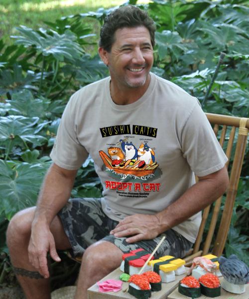 Hawaiian Humane Society Sushi Cats - Kona Coffee Dyed Short Sleeve Crewneck T-Shirt