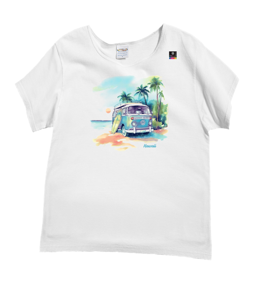 Volkswagen Watercolor Bus - White Short Sleeve Scoop Neck T-Shirt