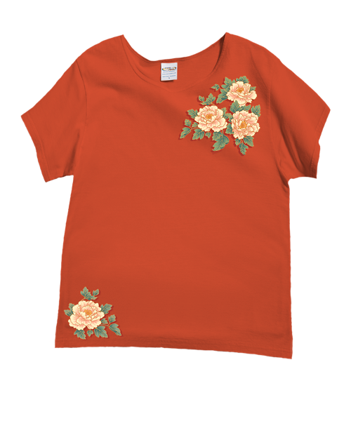 Chinese Peonies - Paprika Short Sleeve Scoop Neck T-Shirt