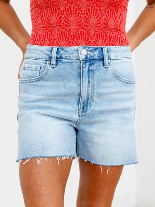 RISEN Light High Rise Raw Cut Hem Short