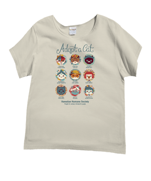 Hawaiian Humane Society Cat Creatives - Coconut Dyed Short Sleeve Scoop Neck T-Shirt