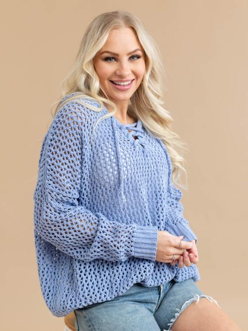 Open Knit Hoodie Sweater