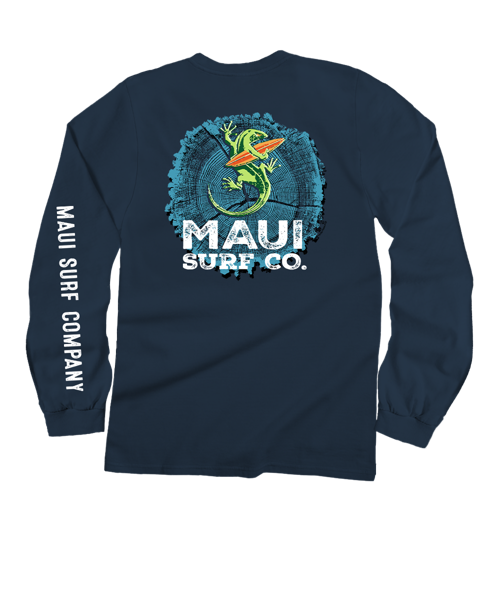 Maui Surf Co. Wood Ring - Navy Long Sleeve Crewneck T-Shirt