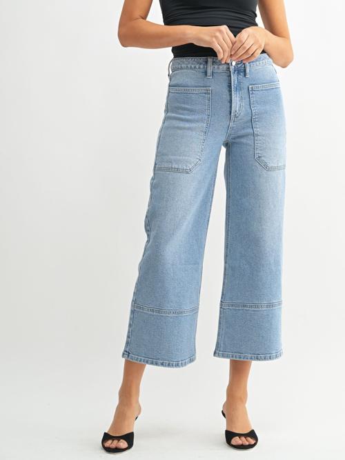 Just Black Light Denim High Rise Cropped Wide Leg