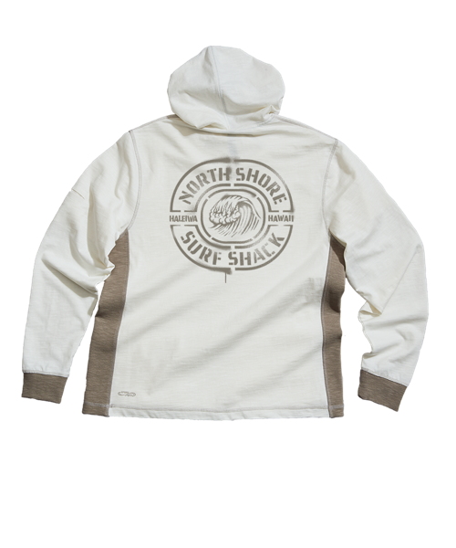 North Shore Surf Shack - Natural/Gray Long Sleeve Longboard Hooded Tee