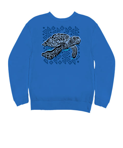 Tribal Sea Turtle - Blue Hawaii Dyed Long Sleeve Sweatshirt