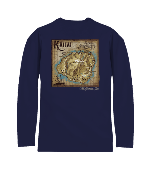 Old Kauai Map - Indigo Long Sleeve Pima T-Shirt