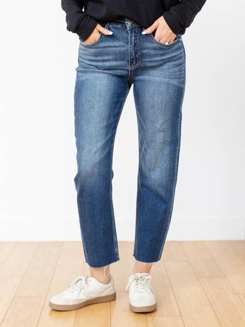 RISEN Dark High Rise Slim Barrel Jeans
