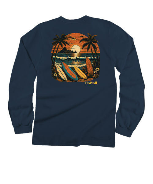 Papara Sunset - Navy Long Sleeve Crewneck T-Shirt