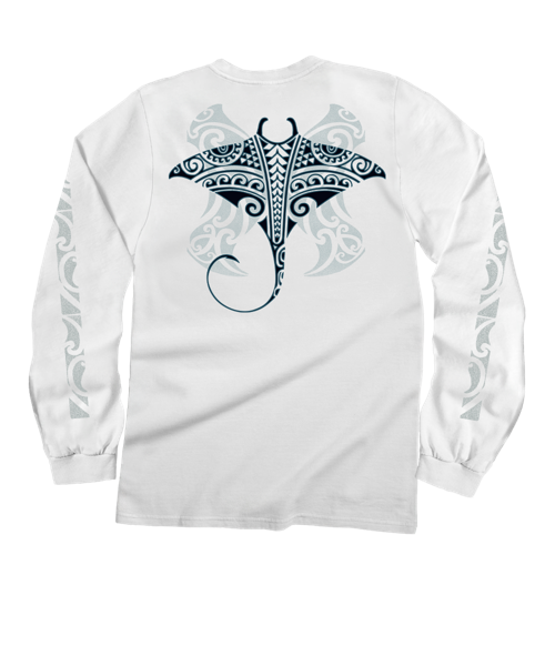 Kava Kava Ray - White Long Sleeve Crewneck T-Shirt