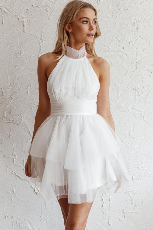 St Tropez Halter Neck Cut Out Mini Dress in White