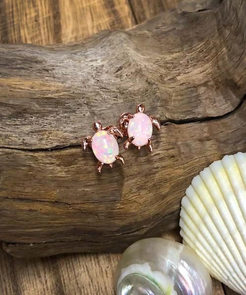 Pura Vida Rose Gold Opal Sea Turtle Earrings