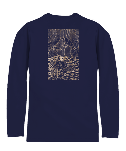 Wood Cut Turtles - Indigo Long Sleeve Pima T-Shirt