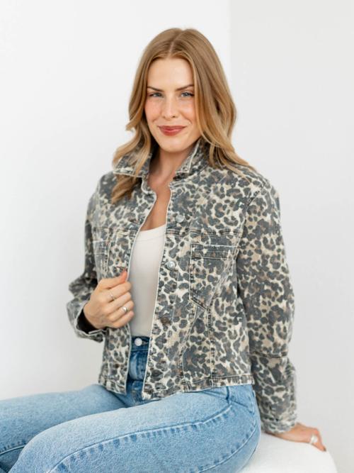 KUT Tan Leopard Bailey Button Front Jacket