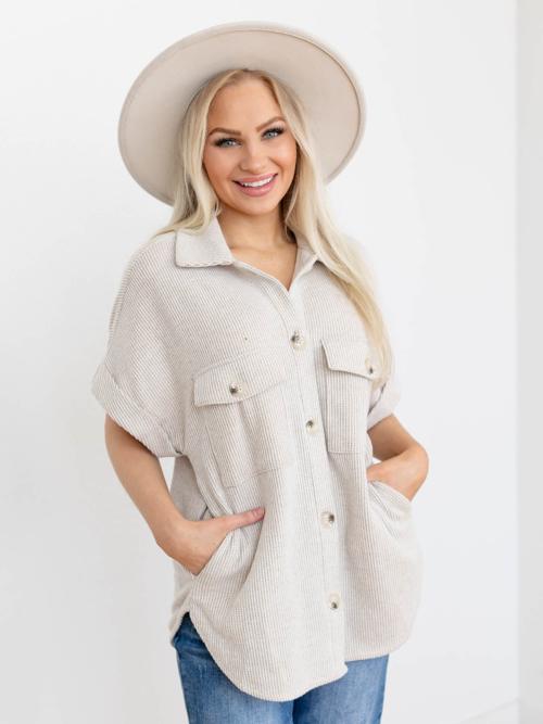 Short Sleeve Button Up Shacket