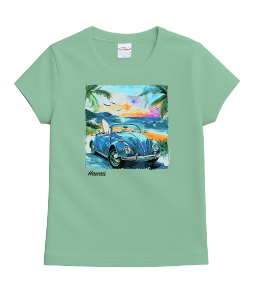Volkswagen Beach Bug Scenic - Key Lime Dyed Short Sleeve Crewneck T-Shirt