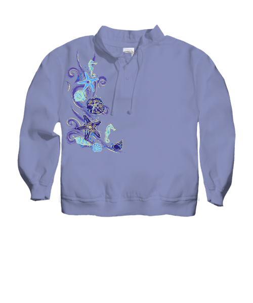 Sea Life Shells - Lavender Dyed Long Sleeve Lightweight Pullover