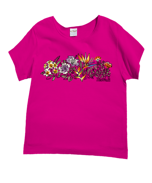 Hawaii Florals - Berry Short Sleeve Scoop Neck T-Shirt