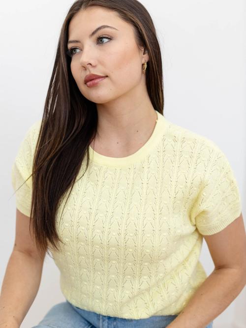 Allie Rose Fine Gauge Pointelle Mini Cable Dolman Top